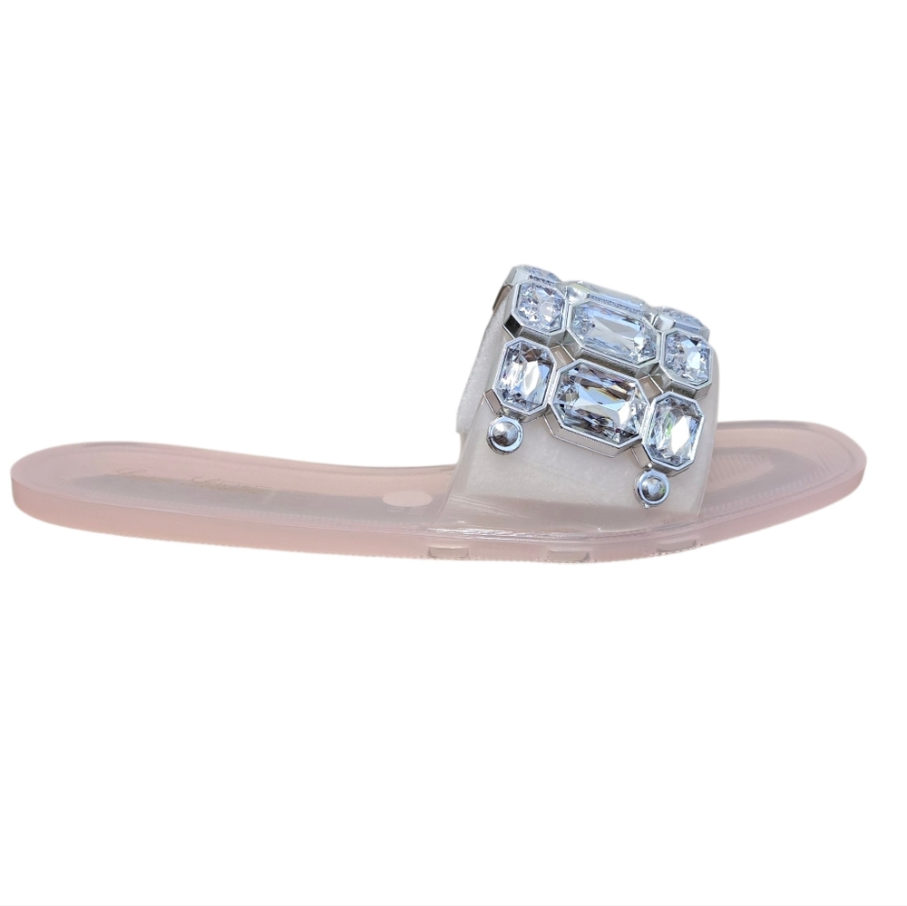 Lauren Lorraine Jade Nude Flat Jewel Slide Sandal Size 9.5